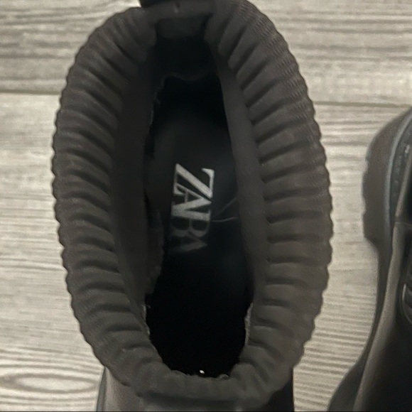 Zara Black Leather Lug Ankle Chunky Platform Boots - Picture 4 of 10